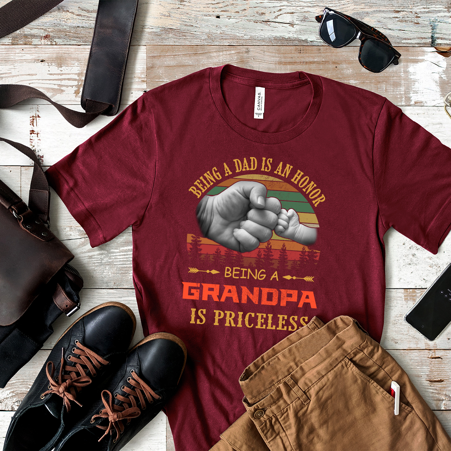 Unisex T-shirt featuring the phrase 'Being A Grandpa Is Priceless' in vibrant colors, showcasing a comfortable fit and high-quality fabric.