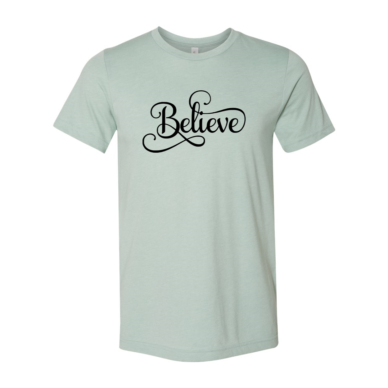 A stylish Believe Shirt made from soft airlume combed cotton, showcasing its unisex design and various color options.