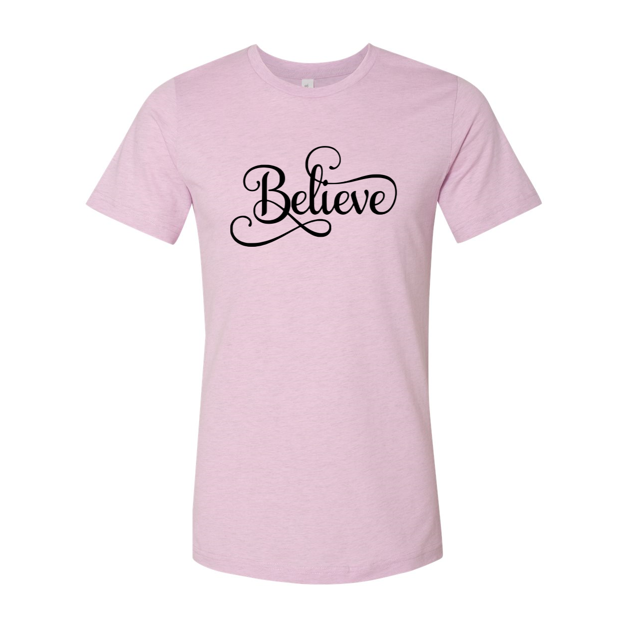 A stylish Believe Shirt made from soft airlume combed cotton, showcasing its unisex design and various color options.