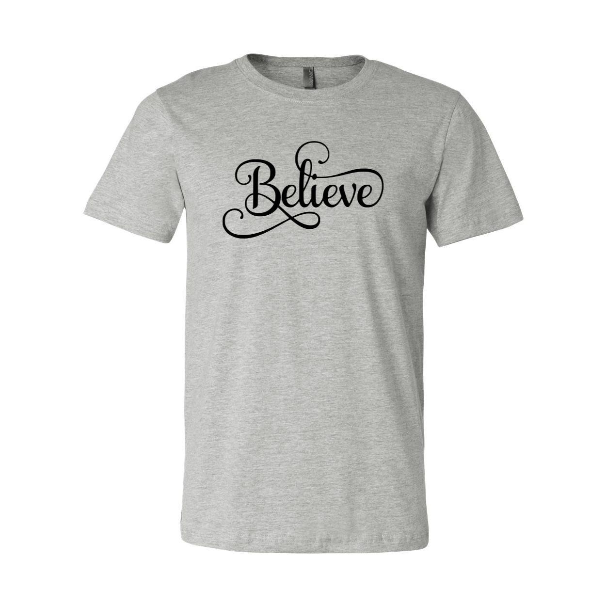 A stylish Believe Shirt made from soft airlume combed cotton, showcasing its unisex design and various color options.
