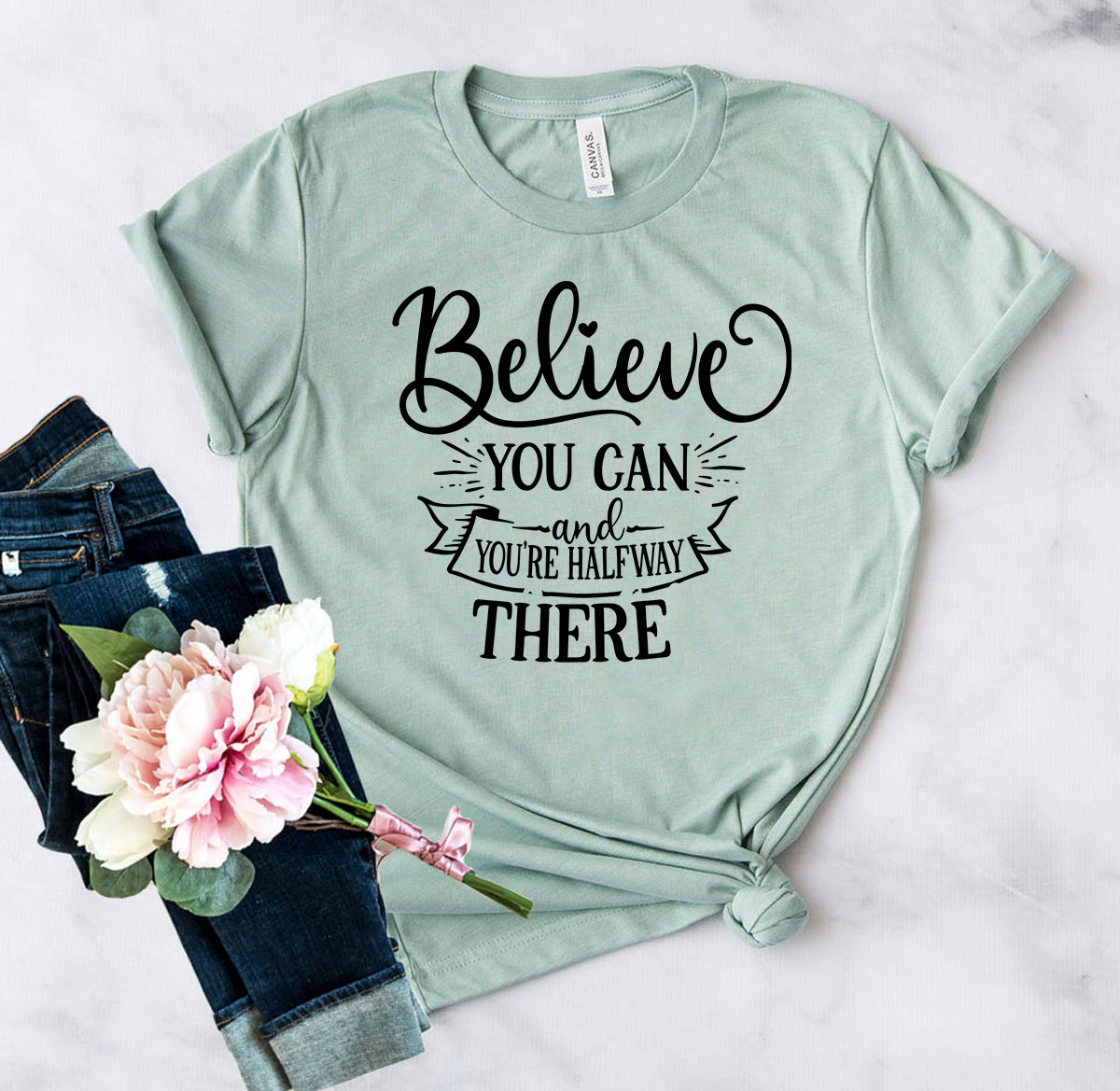Unisex Believe You Can T-shirt in various colors, showcasing its soft fabric and motivational print.