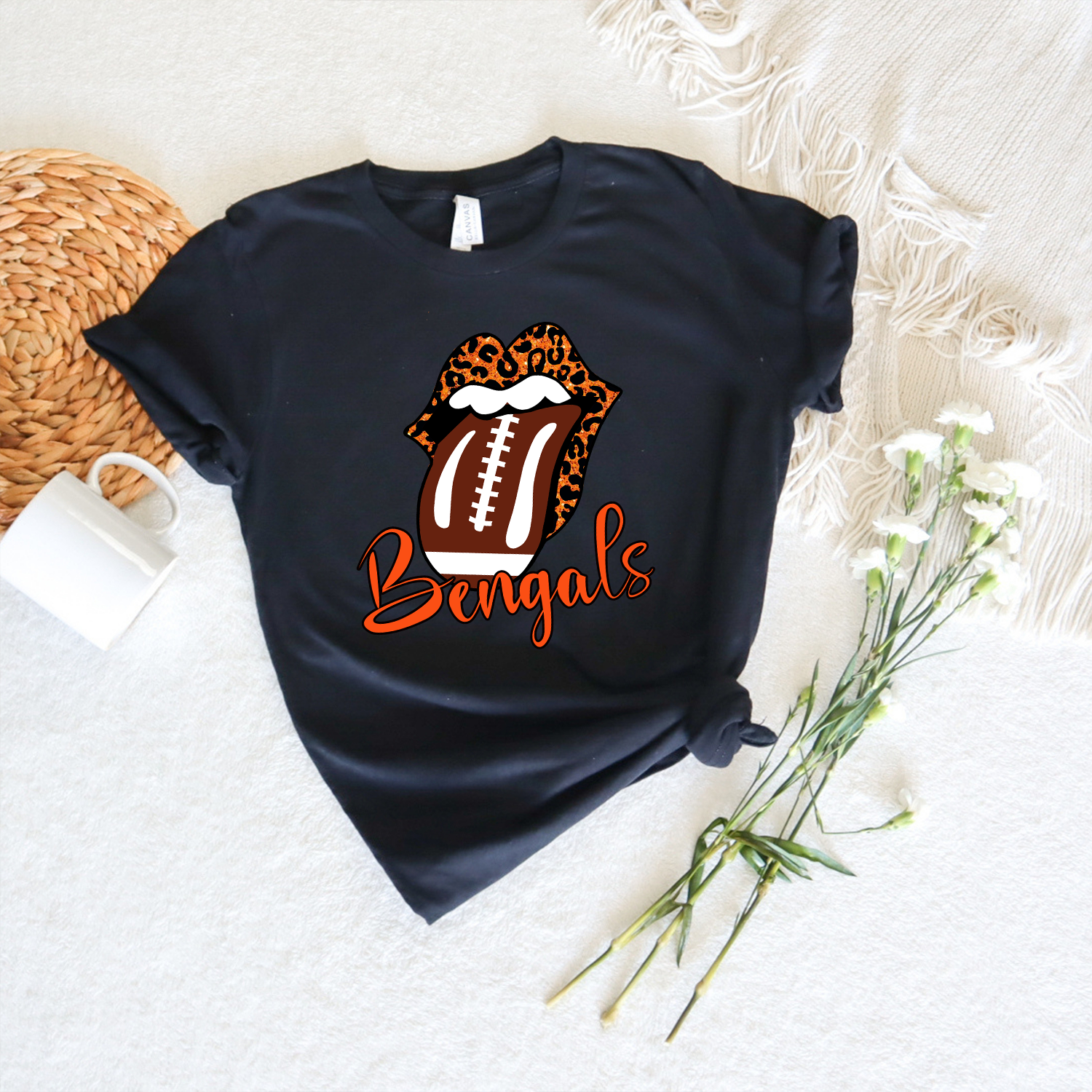 Bengals Leopard Lips Unisex T-shirt featuring a vibrant leopard lips design on a comfortable fabric.