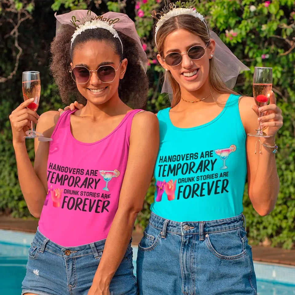 A stylish tank top featuring the phrase 'Best Friends Drunk Stories Are Forever', designed for comfort and casual wear.