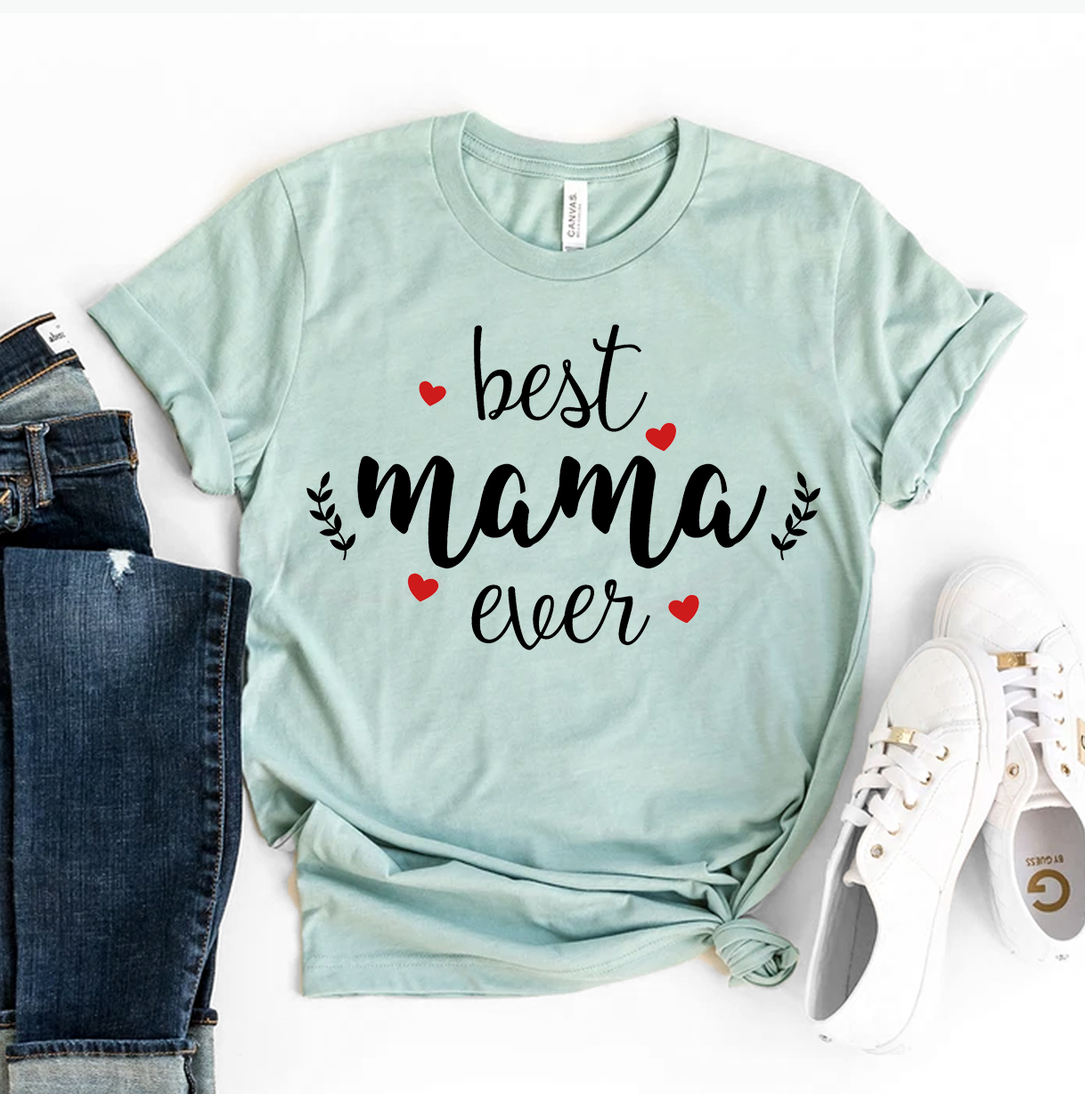 Best Mama Ever T-shirt made from premium ring spun cotton, featuring a stylish flex print design.