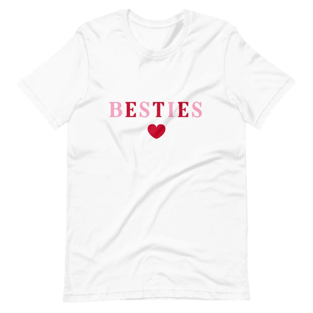 Mom and child wearing matching Besties T-shirts, showcasing a stylish and comfortable design.