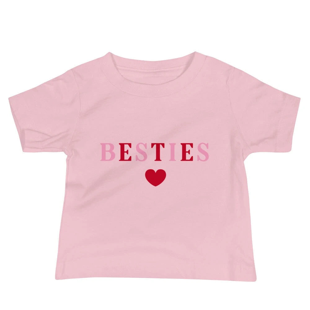Mom and child wearing matching Besties T-shirts, showcasing a stylish and comfortable design.
