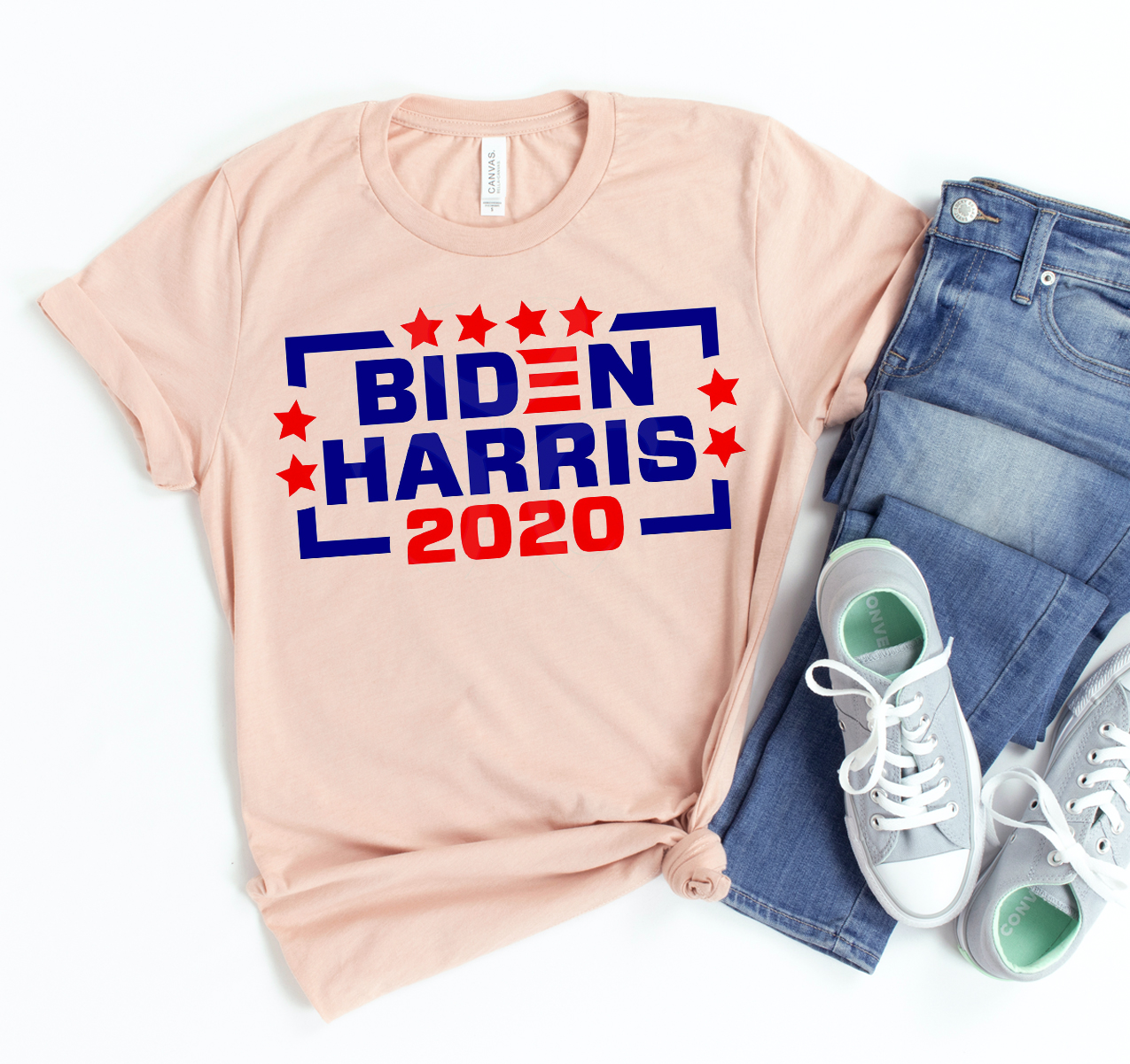 Biden Harris 2020 T-shirt featuring a classic unisex design in soft cotton fabric, available in various sizes.