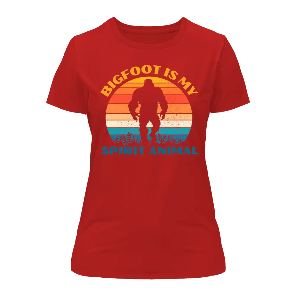 A stylish women's t-shirt featuring a unique Bigfoot design, perfect for casual wear and showcasing individuality.