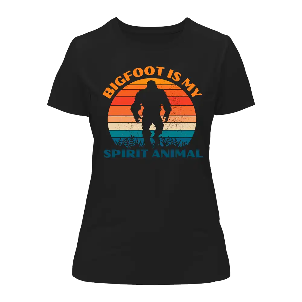 A stylish women's t-shirt featuring a unique Bigfoot design, perfect for casual wear and showcasing individuality.