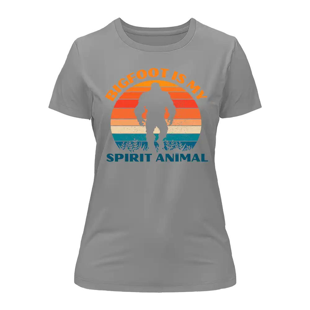 A stylish women's t-shirt featuring a unique Bigfoot design, perfect for casual wear and showcasing individuality.