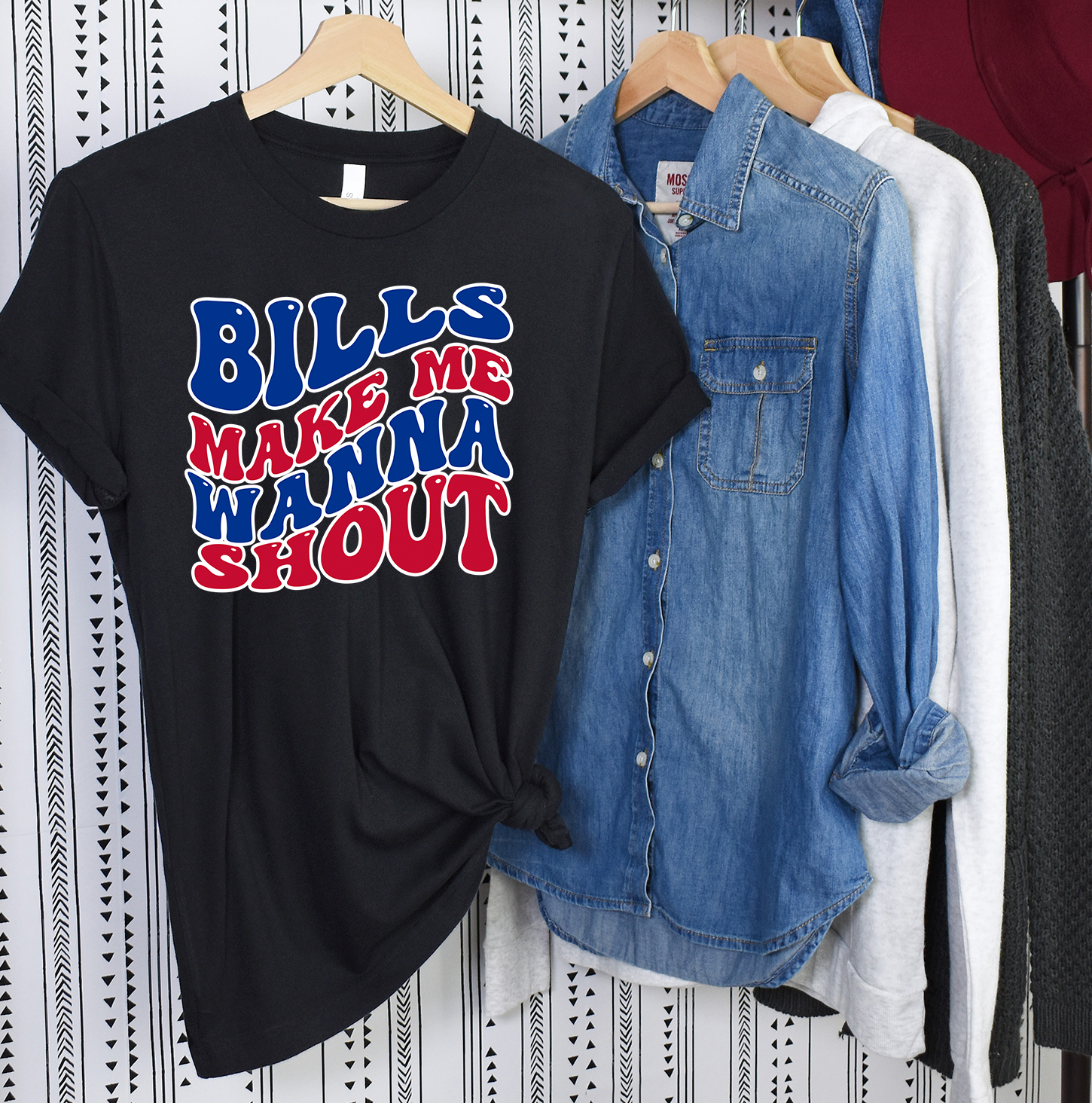 Bills Make Me Wanna Shout Unisex T-shirt featuring a vibrant graphic design, perfect for casual wear.