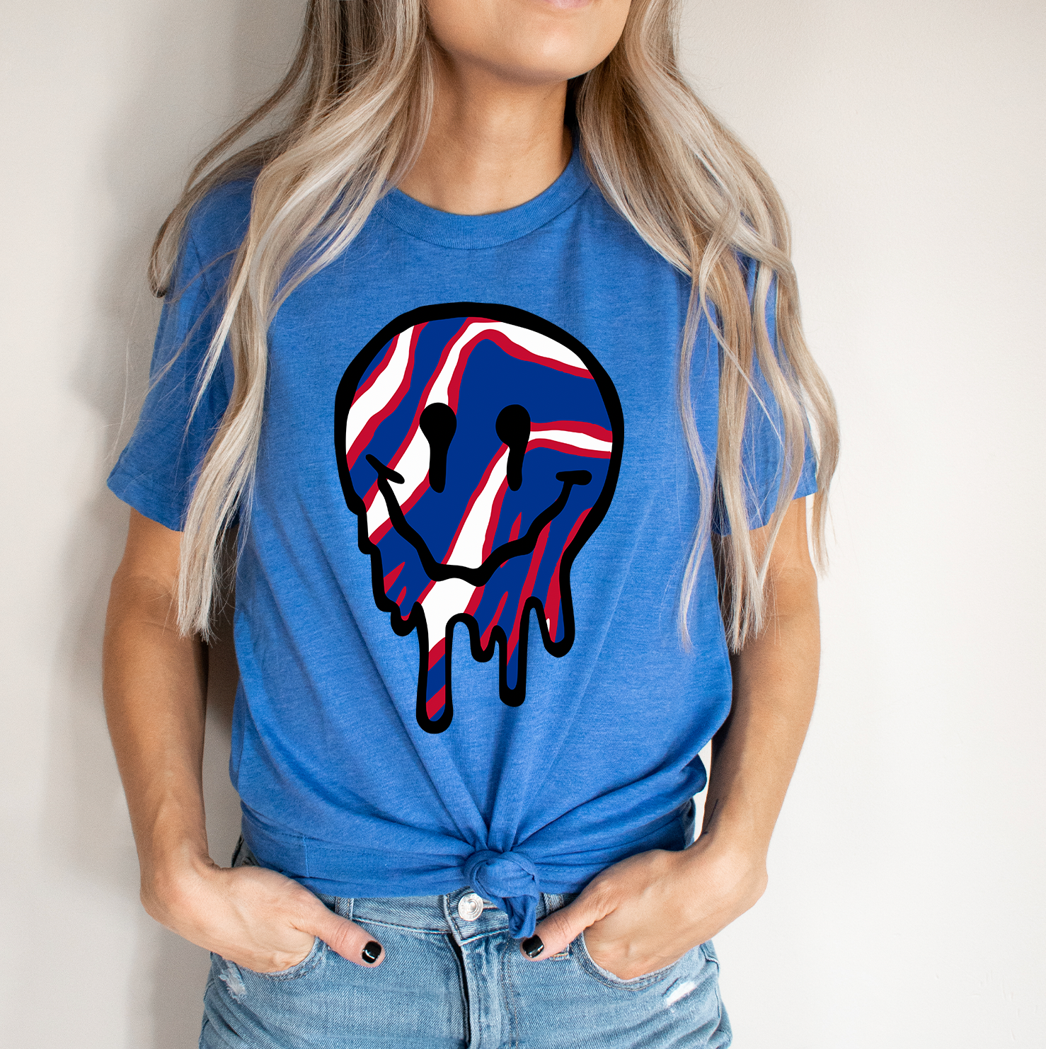 Bills Zubaz Drippy Face Unisex T-shirt featuring vibrant colors and unique design.