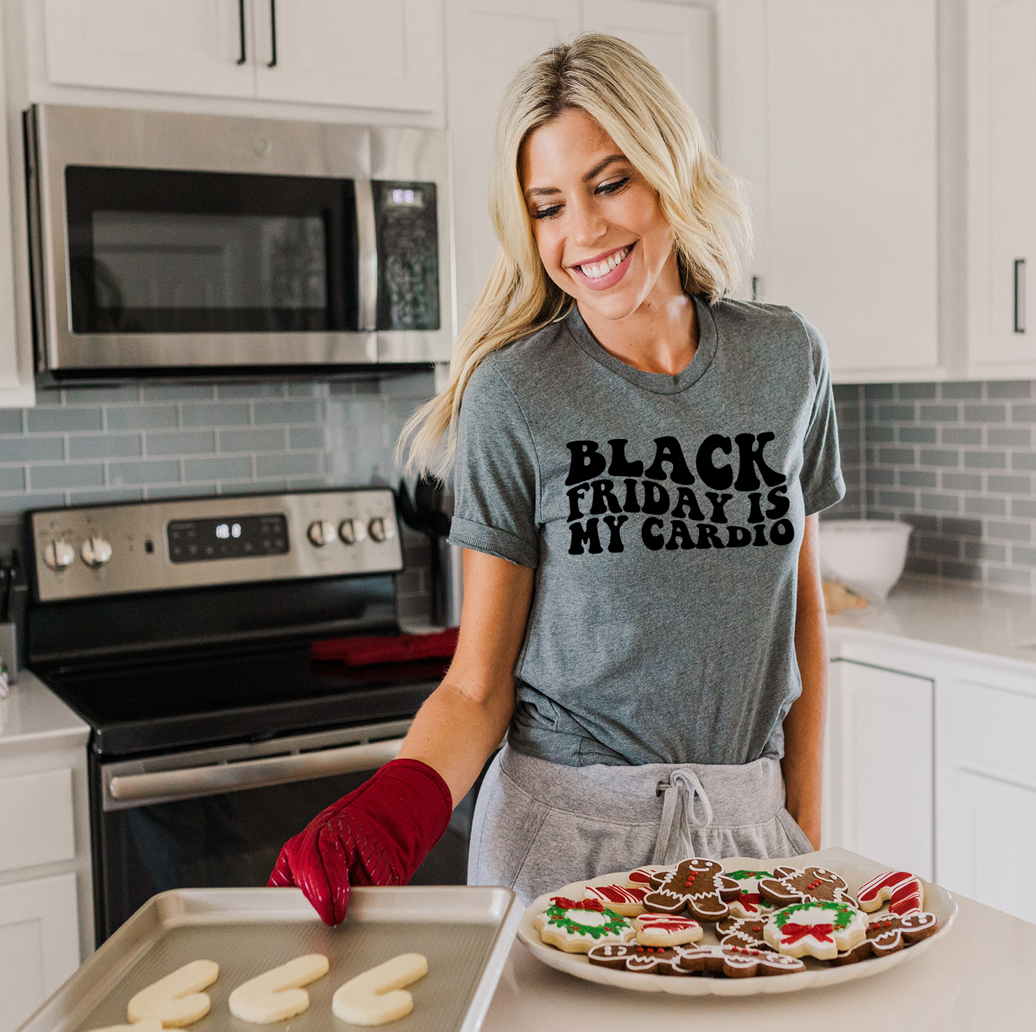 Black Friday Is My Cardio Unisex T-shirt displayed on a neutral background, showcasing its vibrant print and comfortable fit.