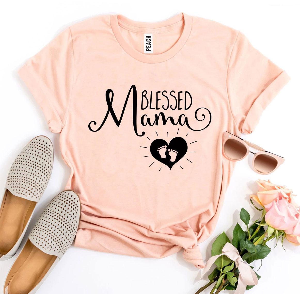 Blessed Mama T-shirt made of premium ring spun cotton with a stylish design and soft textile flex print.