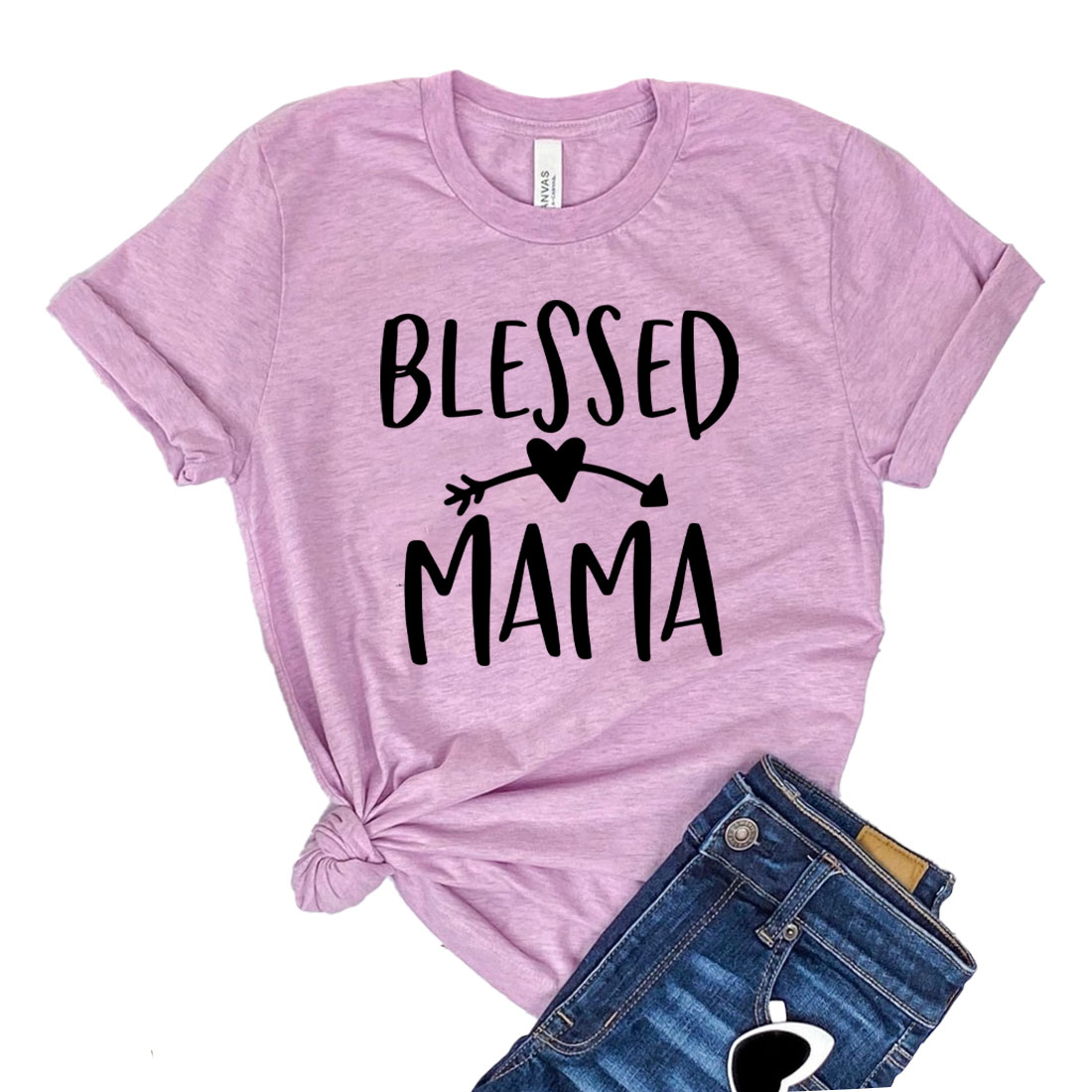 Blessed Mama T-shirt in soft airlume cotton, featuring a classic unisex design and available in various sizes.