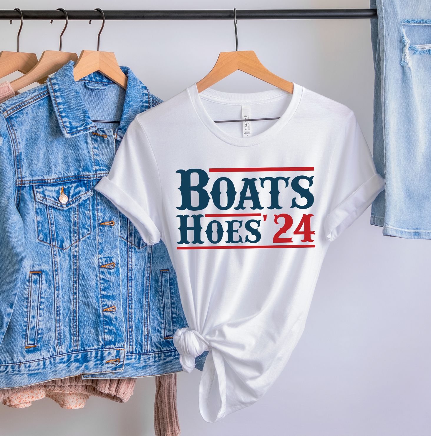 Boats and Hoes 2024 Unisex T-shirt featuring vibrant design and comfortable fabric.