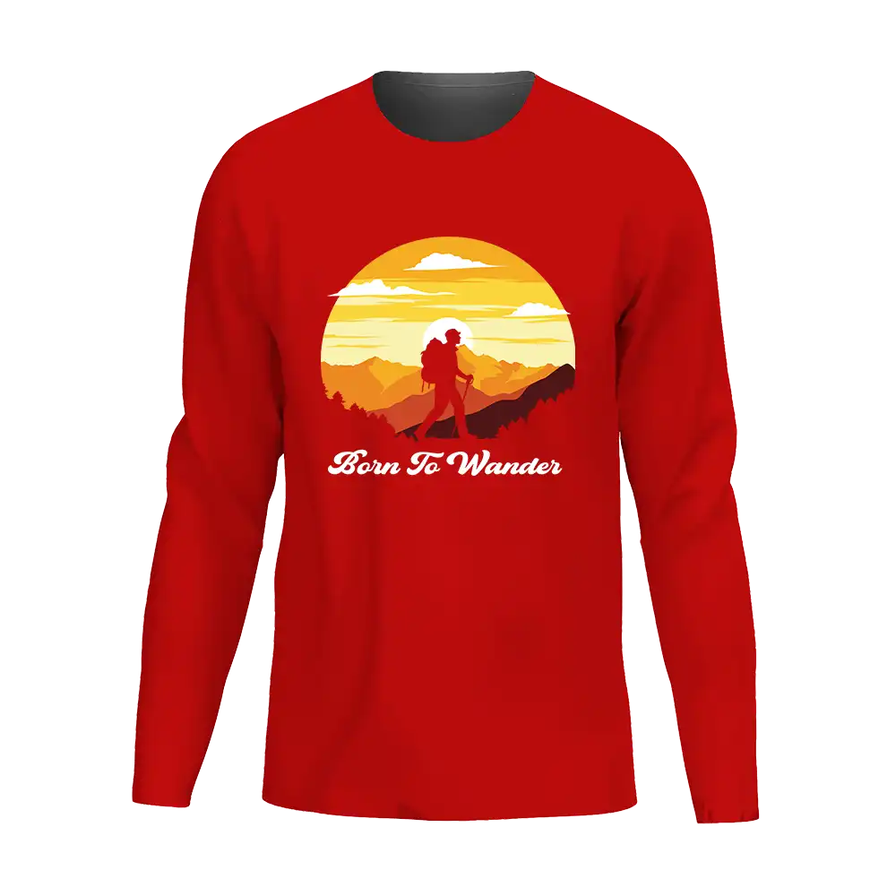 Born To Wander Men Long Sleeve Shirt in classic midweight fabric, featuring a non-topstitched collar and double-needle sleeves.