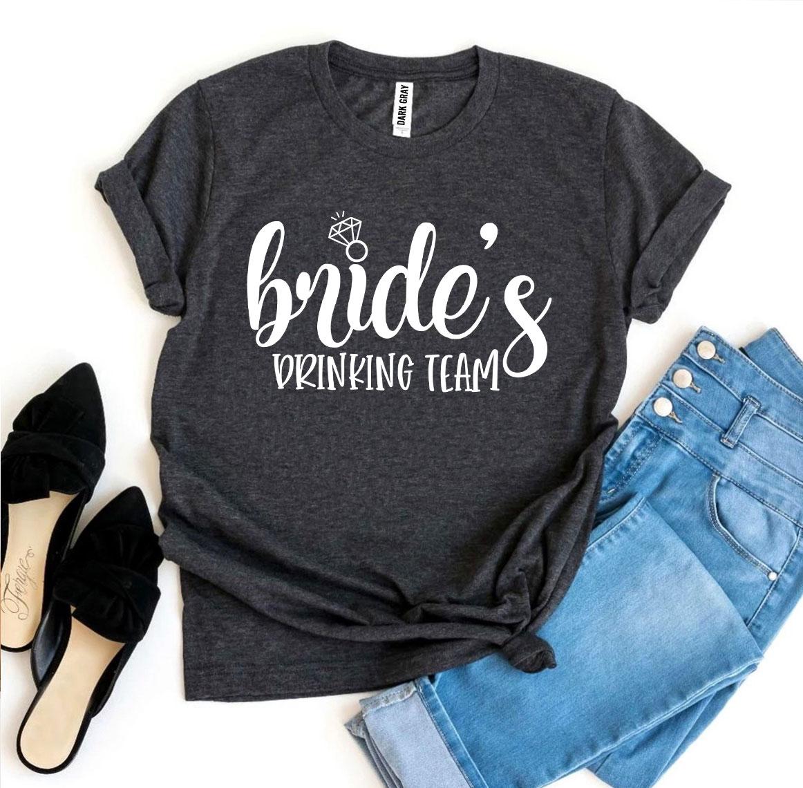 Bride’s Drinking Team T-shirt made of premium ring spun cotton, featuring a stylish flex print design.