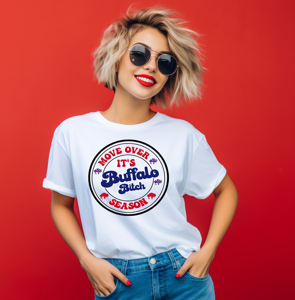 Buffalo Bitch Season Unisex T-shirt featuring vibrant graphic design and soft fabric.