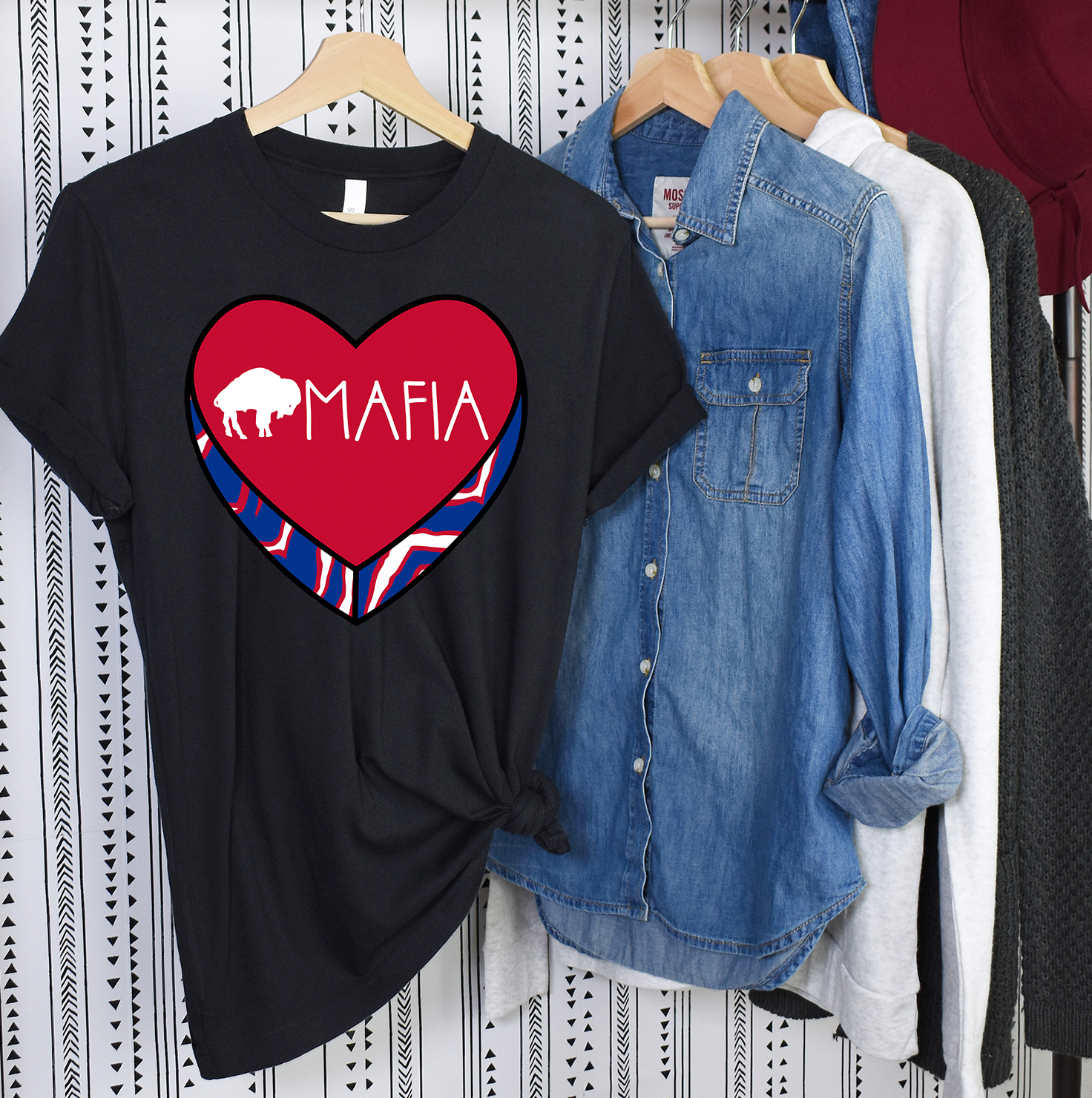 Buffalo Mafia Heart Unisex T-shirt featuring a vibrant heart design, perfect for casual wear.