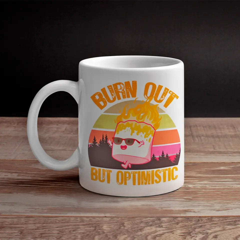 A colorful ceramic mug featuring a whimsical marshmallow design, perfect for hot and cold beverages.