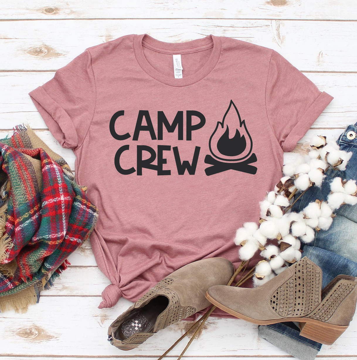 A stylish Camp Crew T-shirt made from premium ring spun cotton, featuring a soft feel and high-quality flex print design.