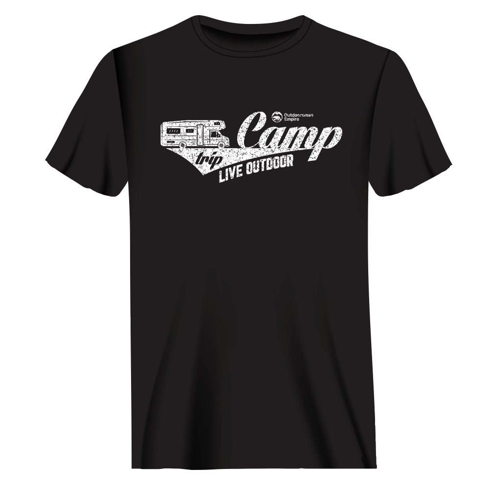 A stylish Camp Trip Man T-Shirt in solid color, made from 100% ringspun cotton, perfect for outdoor activities and casual wear.