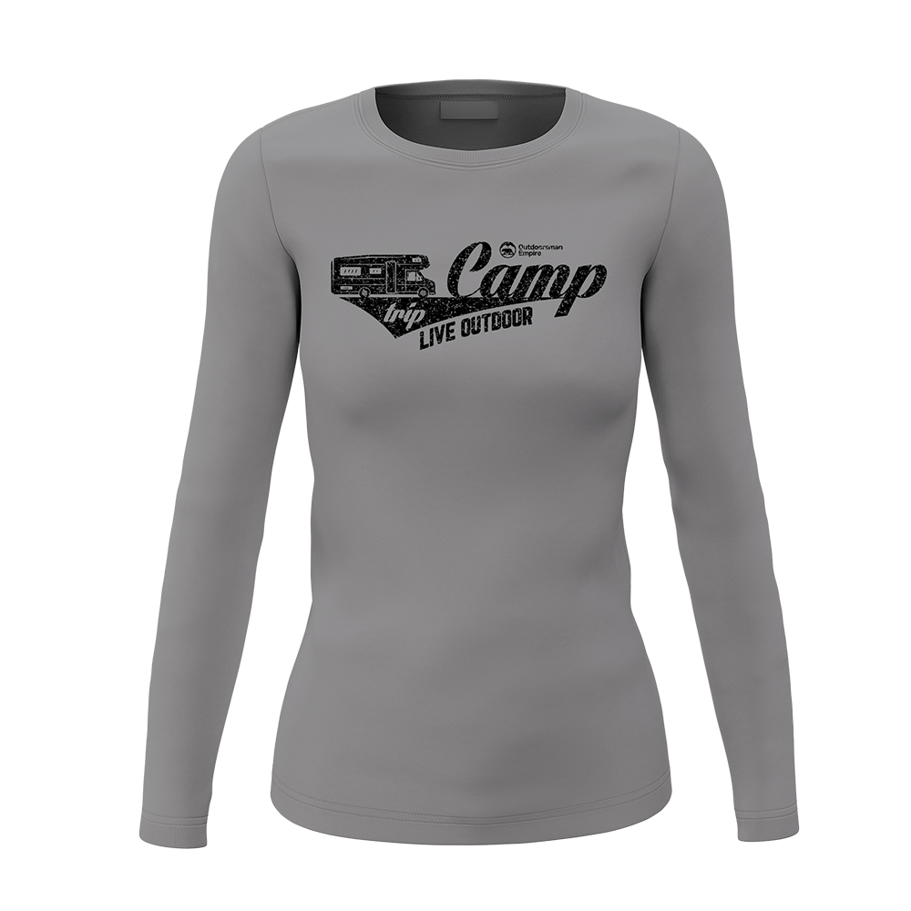 A stylish Camp Trip Women Long Sleeve Shirt in vibrant colors, perfect for outdoor activities and casual wear, showcasing its comfortable fit and unique design.