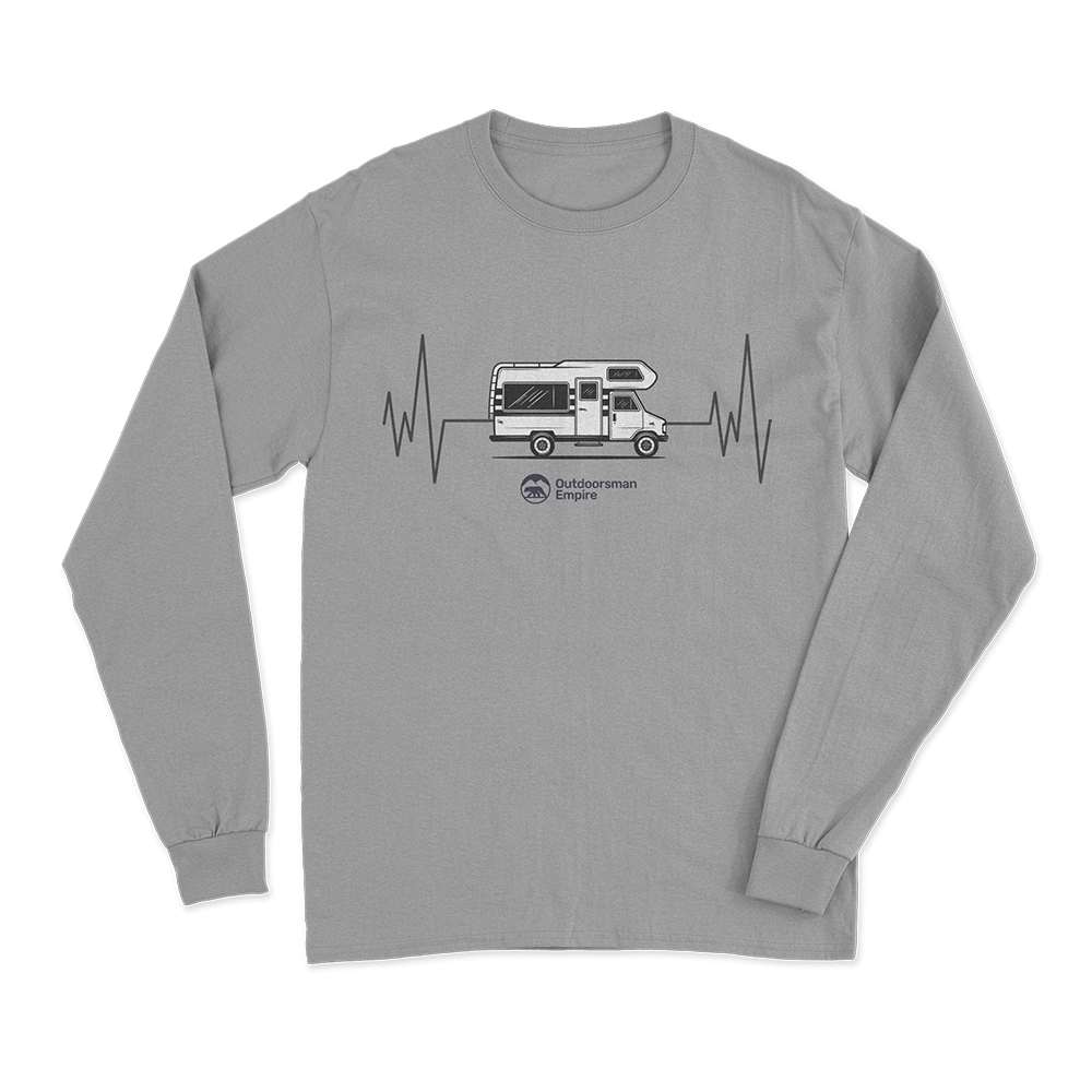Men's long sleeve shirt featuring a unique cardiogram design, perfect for camping and outdoor activities.