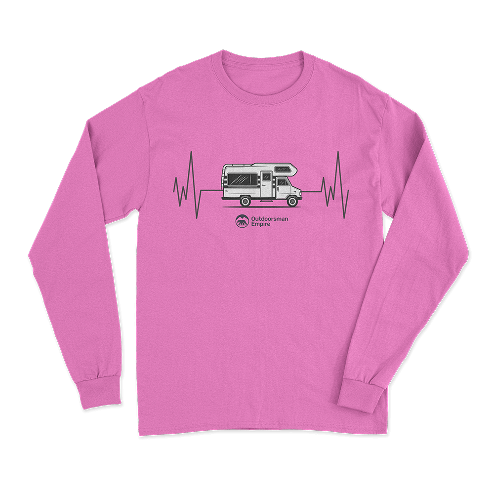 Men's long sleeve shirt featuring a unique cardiogram design, perfect for camping and outdoor activities.