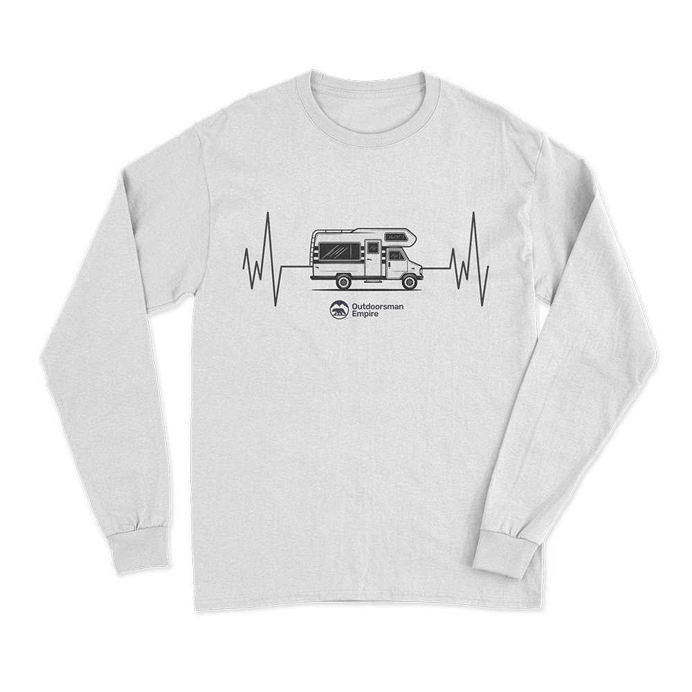 Men's long sleeve shirt featuring a unique cardiogram design, perfect for camping and outdoor activities.