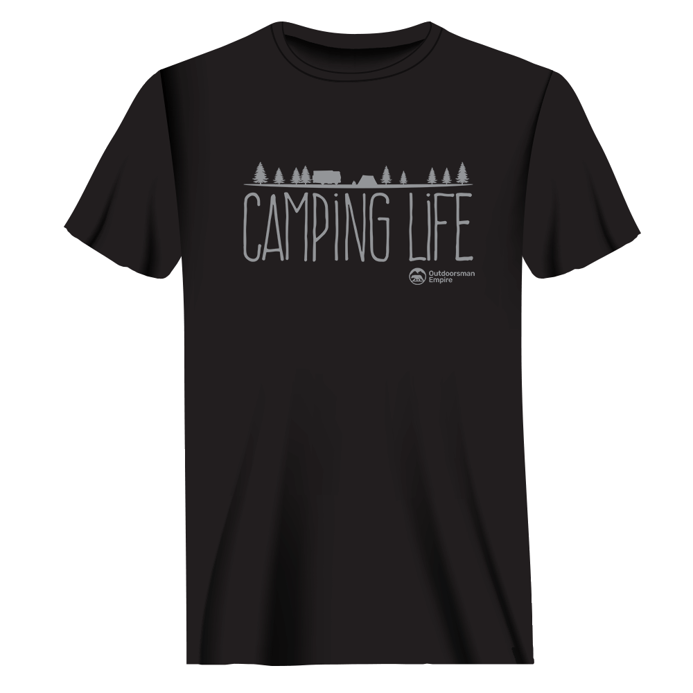 Camping Life Man T-Shirt featuring a modern classic fit, made from 100% Ringspun Cotton, ideal for outdoor enthusiasts.
