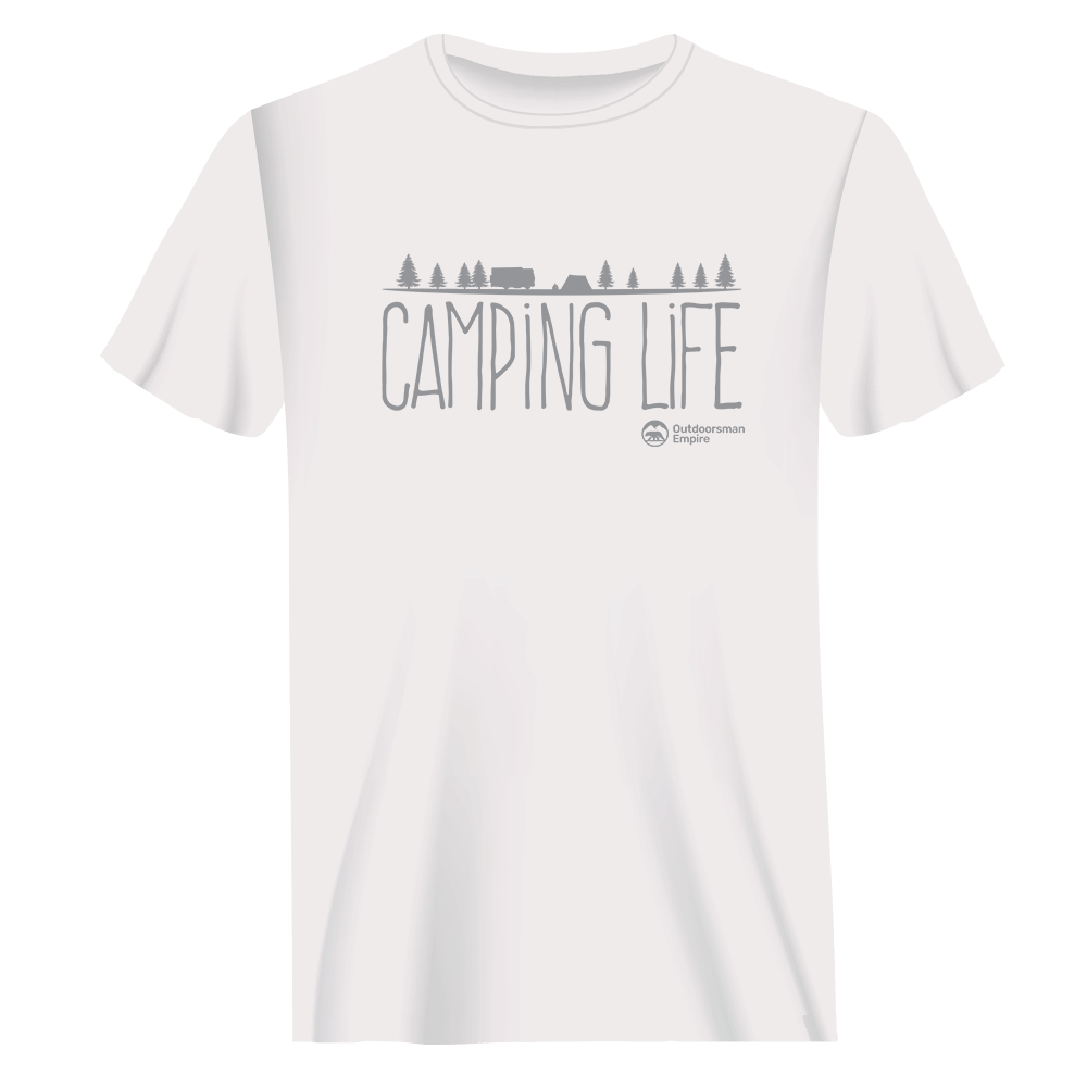 Camping Life Man T-Shirt featuring a modern classic fit, made from 100% Ringspun Cotton, ideal for outdoor enthusiasts.
