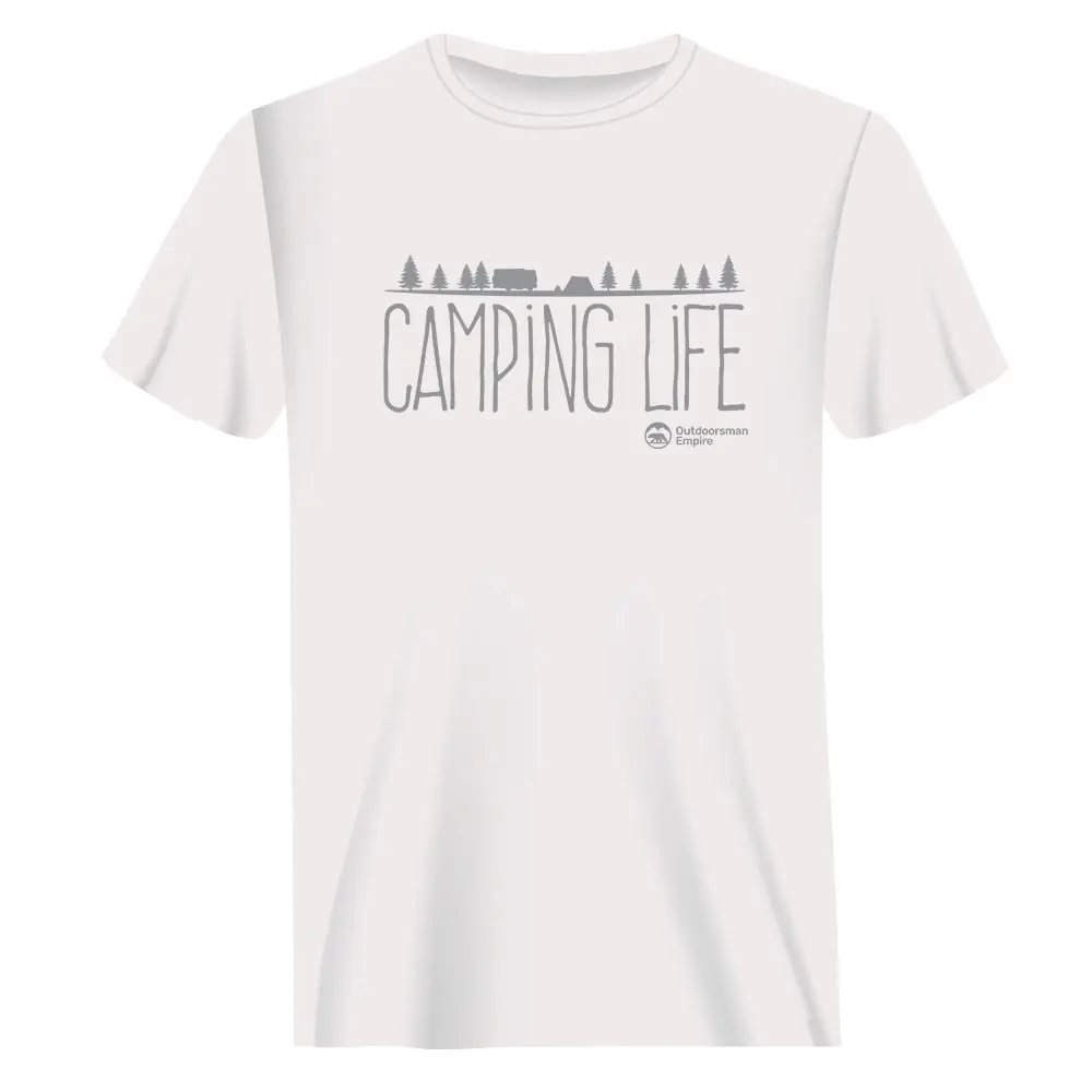 Camping Life Man T-Shirt featuring a modern classic fit, made from 100% Ringspun Cotton, ideal for outdoor enthusiasts.