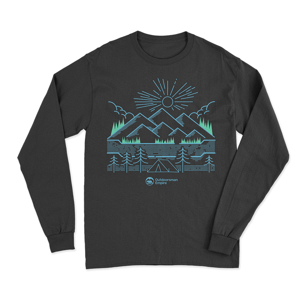 Camping Lines Men Long Sleeve Shirt featuring unique designs and classic midweight fabric, perfect for outdoor adventures.