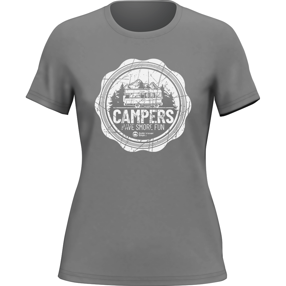 A stylish Camping Seal T-Shirt for women, featuring a unique design, made from soft Ringspun Cotton, perfect for outdoor activities.