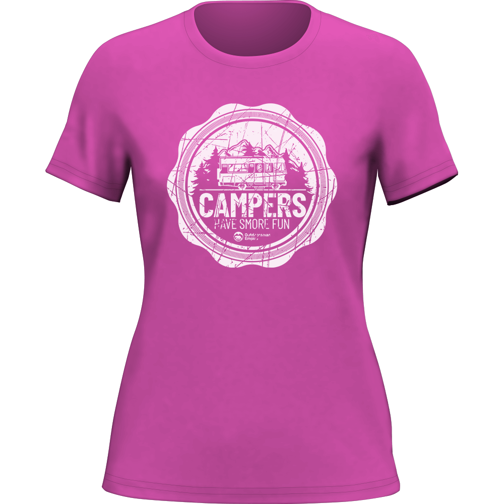 A stylish Camping Seal T-Shirt for women, featuring a unique design, made from soft Ringspun Cotton, perfect for outdoor activities.