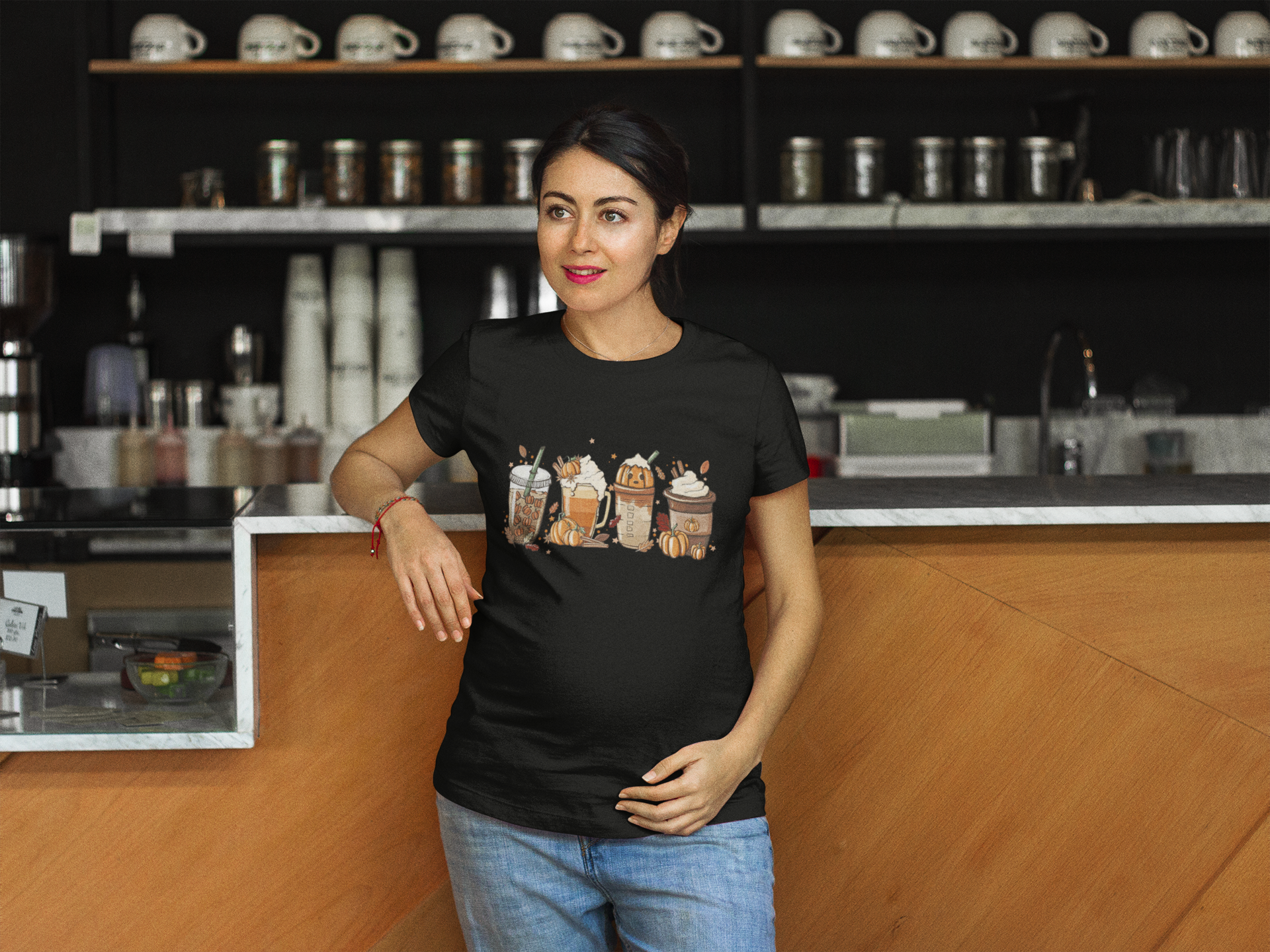 Candy Corn Coffee Unisex T-shirt featuring a vibrant Halloween-themed design with candy corn and coffee graphics.