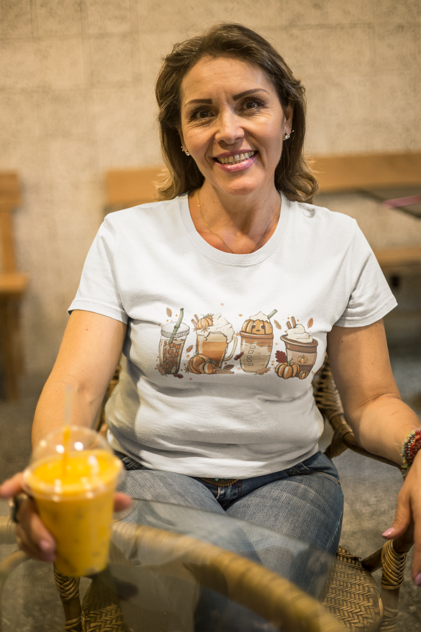 Candy Corn Coffee Unisex T-shirt featuring a vibrant Halloween-themed design with candy corn and coffee graphics.