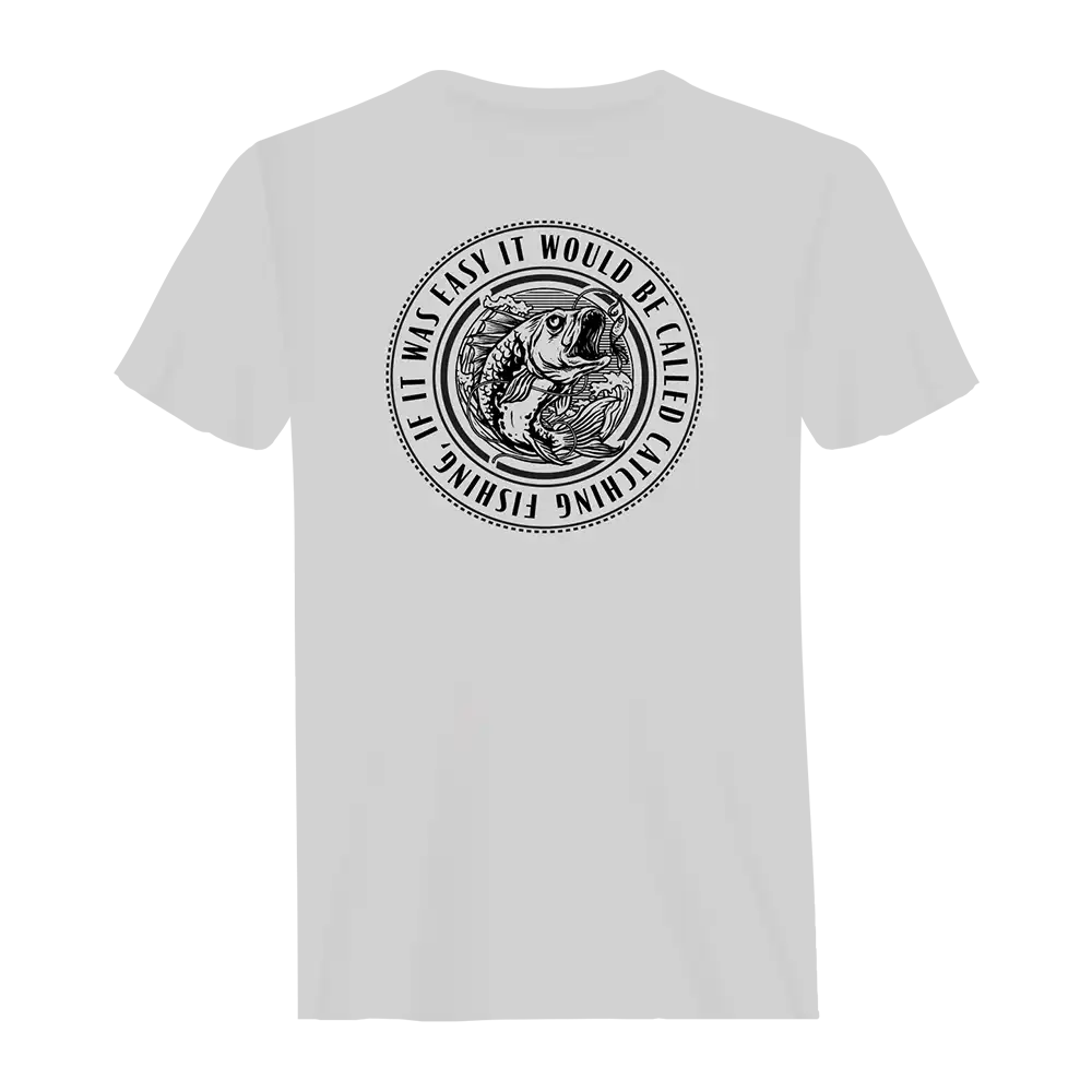 Catching Fishing Man T-Shirt featuring a unique fishing design, made from 100% Ringspun Cotton, perfect for casual wear.