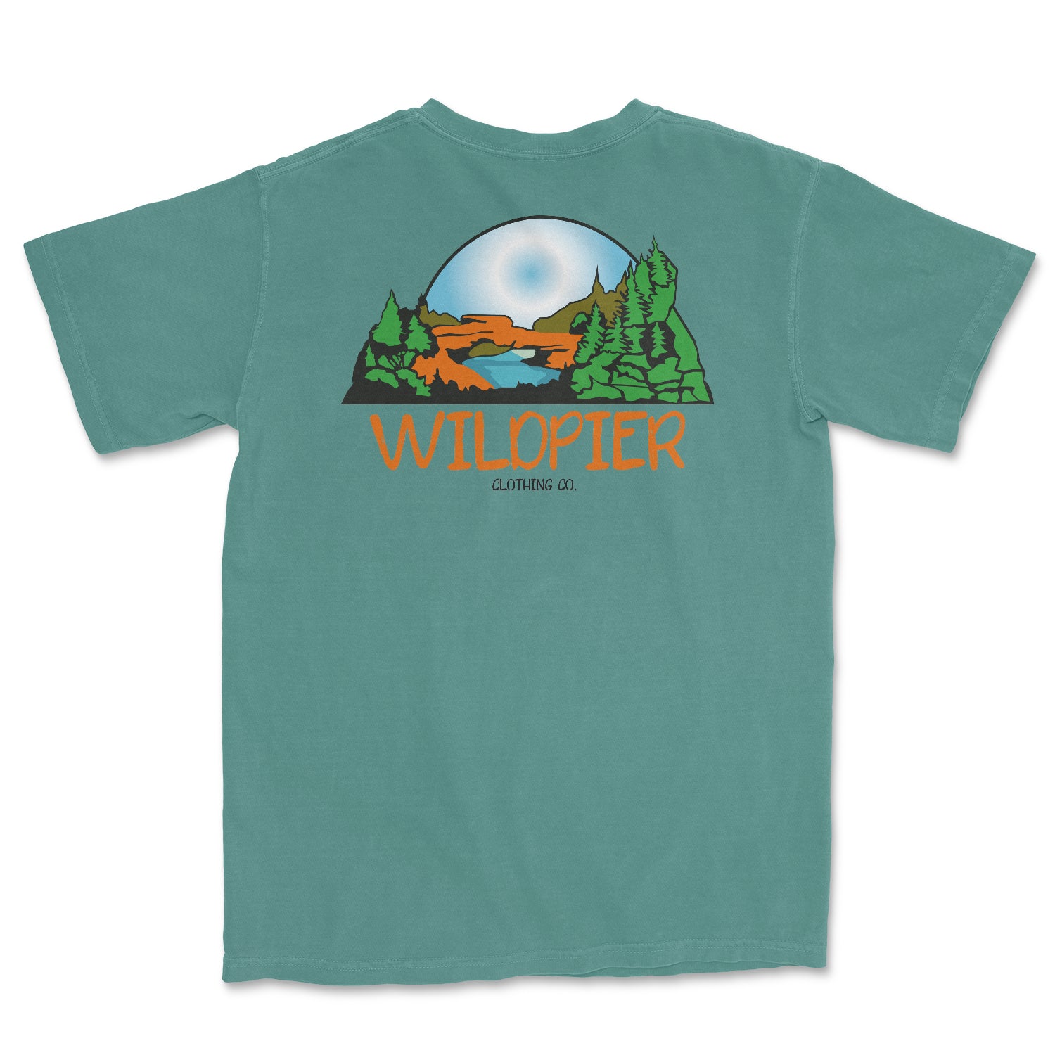 Cave Run Short Sleeve shirt in spruce color, showcasing a stylish design inspired by Cave Run Lake.