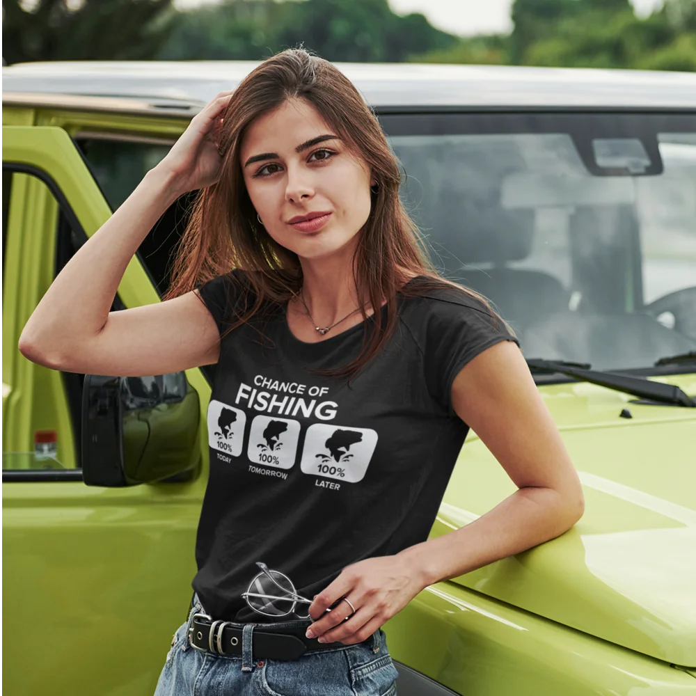 Chance of Fishing T-Shirt for Women, featuring a stylish design and made from 100% Ringspun Cotton, perfect for fishing enthusiasts.