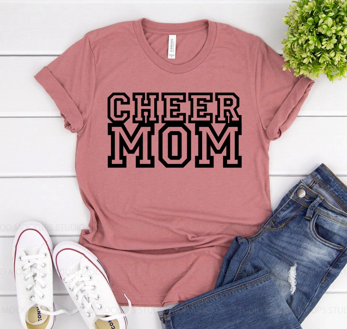 Cheer Mom T-shirt made of premium ring spun cotton with a stylish flex print design, available in various sizes.