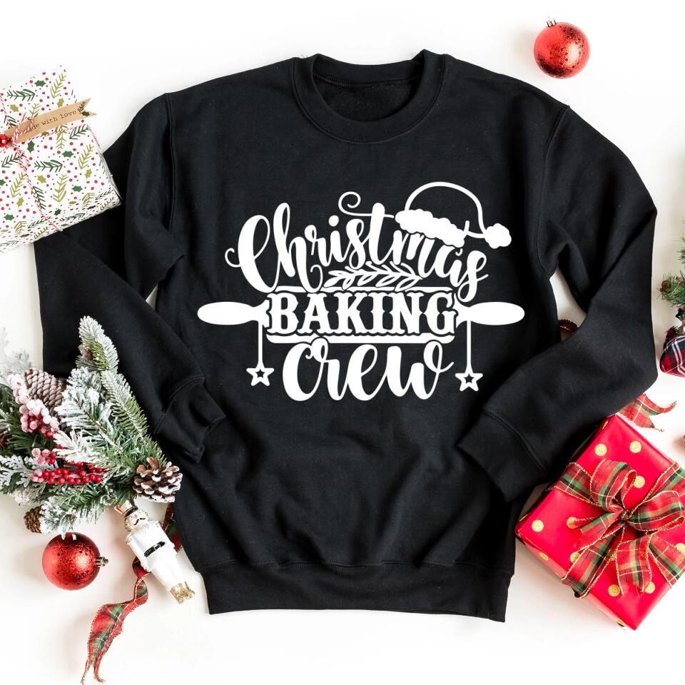 A cozy Christmas Baking Crew Top featuring festive designs, perfect for holiday baking and gatherings.