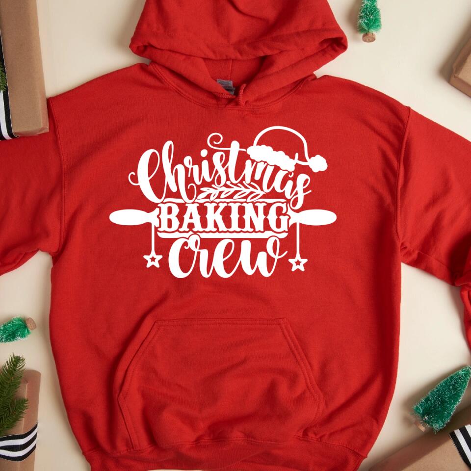 A cozy Christmas Baking Crew Top featuring festive designs, perfect for holiday baking and gatherings.