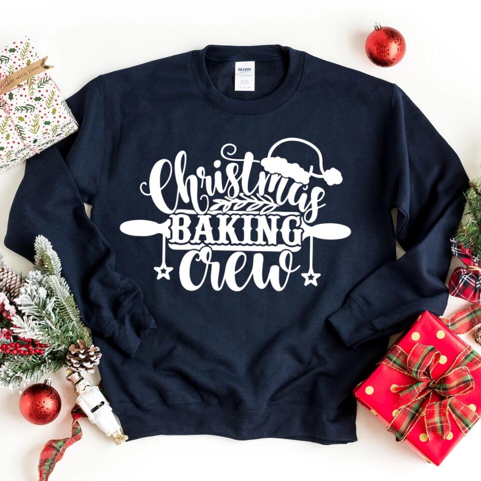 A cozy Christmas Baking Crew Top featuring festive designs, perfect for holiday baking and gatherings.