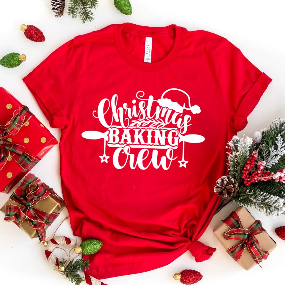 A cozy Christmas Baking Crew Top featuring festive designs, perfect for holiday baking and gatherings.