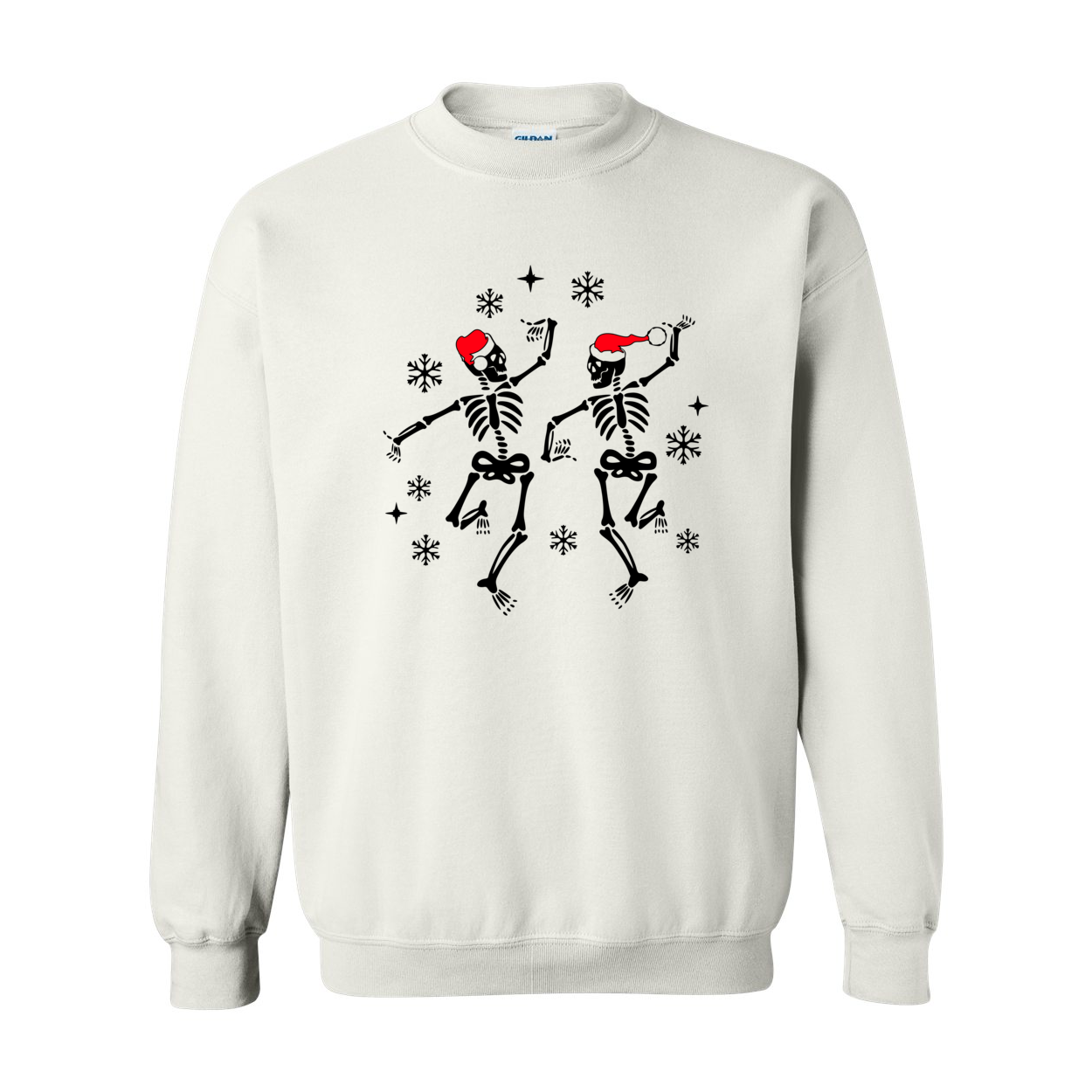 A cozy Christmas Dancing Skeleton Sweatshirt featuring a playful skeleton design, perfect for festive occasions.
