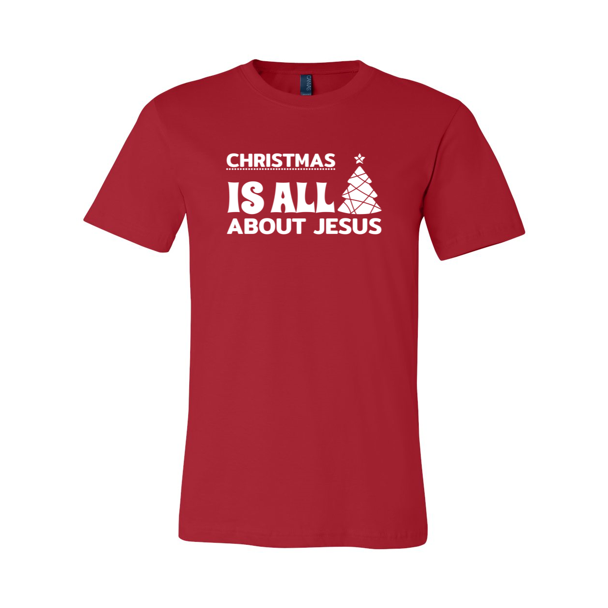 Unisex Christmas Is All About Jesus shirt in various colors, showcasing a comfortable fit and high-quality print.