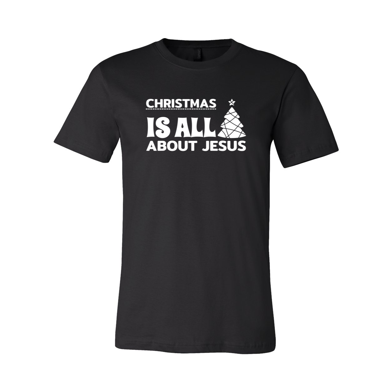 Unisex Christmas Is All About Jesus shirt in various colors, showcasing a comfortable fit and high-quality print.
